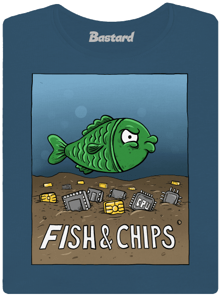 Fish and IT chips prémium női póló Petrol Blue
