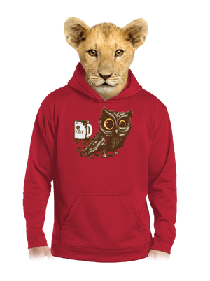 Koffeinfüggő bagoly gyerek kenguruzsebes pulóver Fire Red