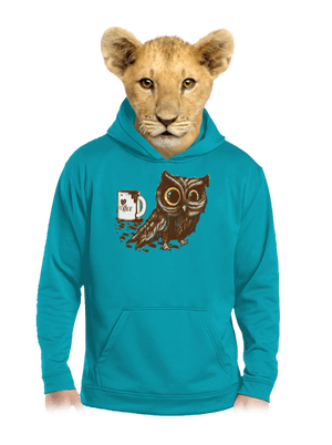 Koffeinfüggő bagoly gyerek kenguruzsebes pulóver Hawaiian Blue