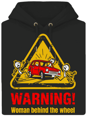 Nő a kormány mögött unisex prémium pulóver Dark Black