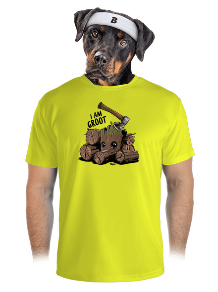 I Am Groot férfi sportpóló Neon Yellow