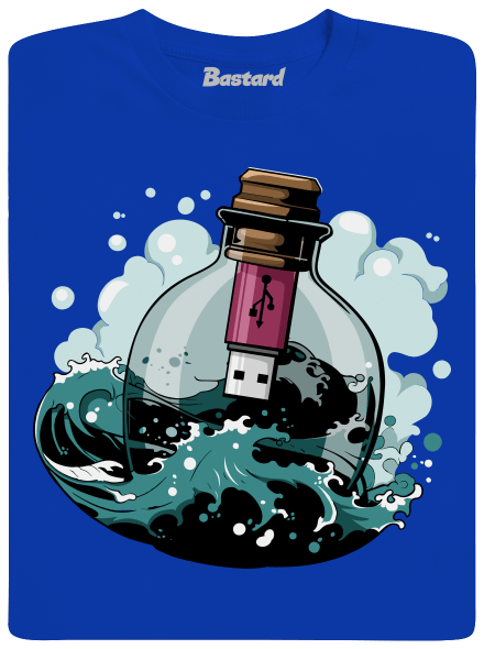 USB üzenet egy üvegben férfi hosszú ujjú póló Royal Blue