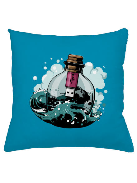 USB üzenet egy üvegben párna Blue Turquoise