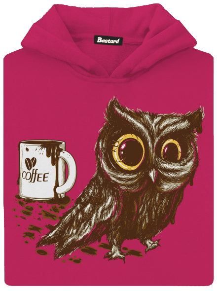 Koffeinfüggő bagoly gyerek kenguruzsebes pulóver Hot Pink