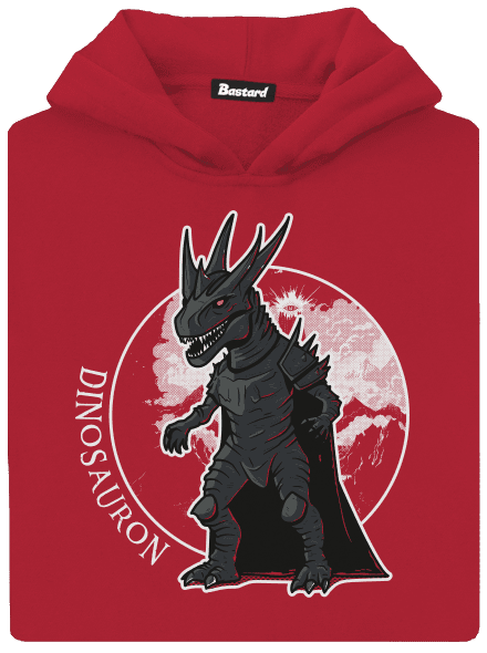 Dinosauron gyerek kenguruzsebes pulóver Fire Red