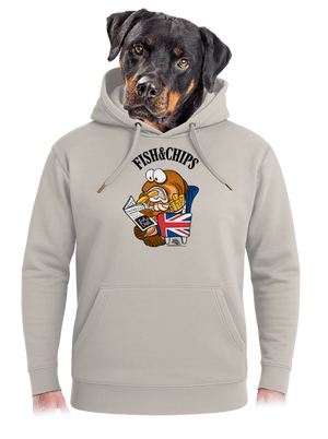 Fish and chips unisex prémium pulóver Pastel Macchiato