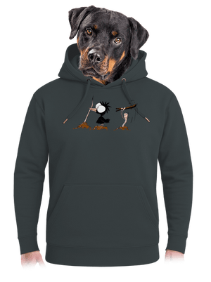 Vigyázz melyik végét fogod unisex prémium pulóver Charcoal