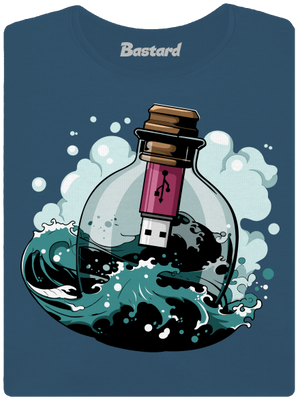 USB üzenet egy üvegben prémium női póló Petrol Blue