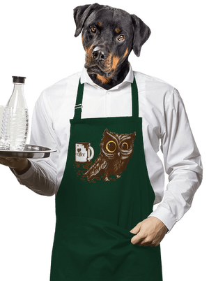 Koffeinfüggő bagoly kötény Bottle Green