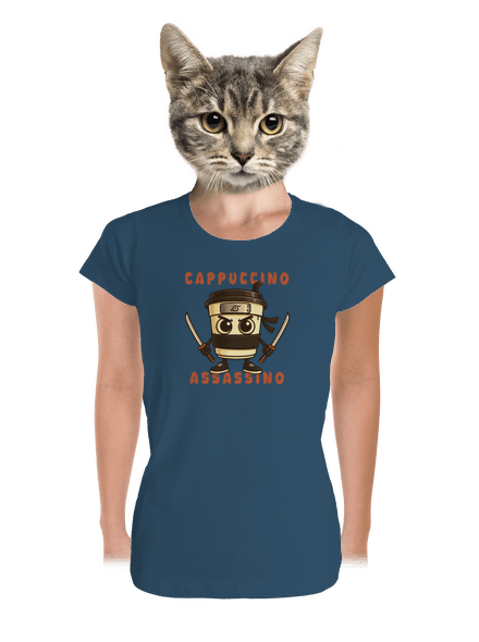 Cappuccino Assasino – Italian Brainrot prémium női póló Petrol Blue