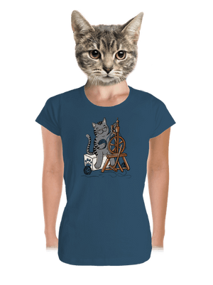 Dorombol a macska prémium női póló Petrol Blue