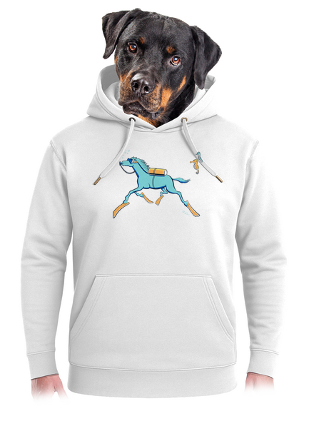 Csikóhal unisex prémium pulóver Snowwhite
