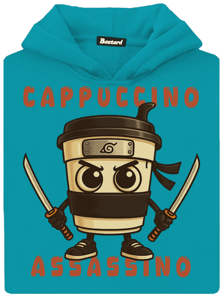 Cappuccino Assasino – Italian Brainrot gyerek kenguruzsebes pulóver Hawaiian Blue