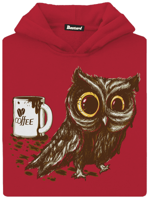 Koffeinfüggő bagoly gyerek kenguruzsebes pulóver Fire Red