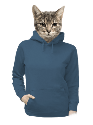 Nyomtatás nélkül női kenguruzsebes pulóver Denim