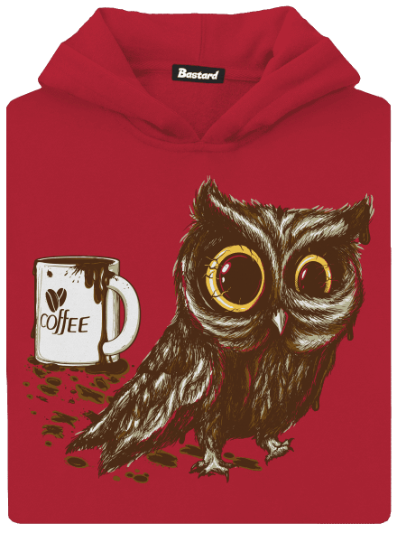 Koffeinfüggő bagoly gyerek kenguruzsebes pulóver Fire Red