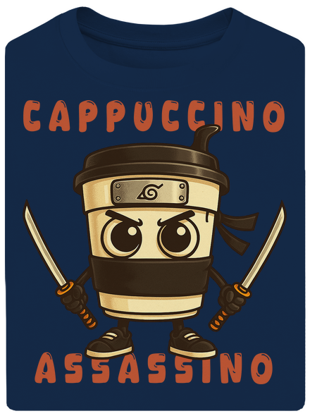 Cappuccino Assasino – Italian Brainrot unisex túlméretezett póló Midnight Blue