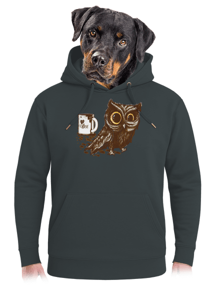 Koffeinfüggő bagoly unisex prémium pulóver Charcoal