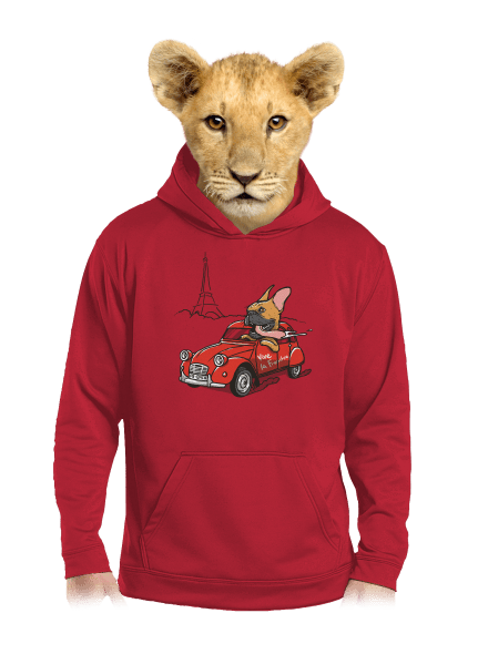 Francia buldog gyerek kenguruzsebes pulóver Fire Red