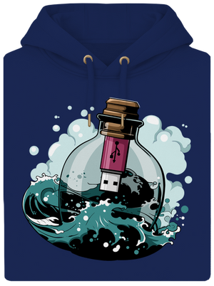 USB üzenet egy üvegben unisex prémium pulóver Navy
