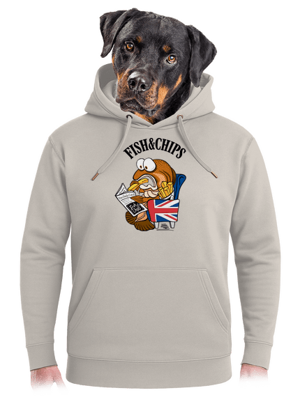 Fish and chips unisex prémium pulóver Pastel Macchiato
