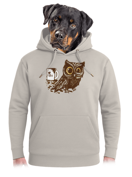 Koffeinfüggő bagoly unisex prémium pulóver Pastel Macchiato