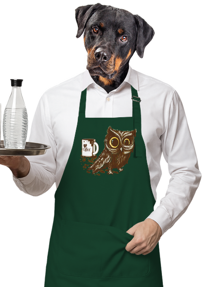 Koffeinfüggő bagoly kötény Bottle Green