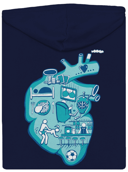 Érte dobog a szív cipzáras férfi pulóver Navy