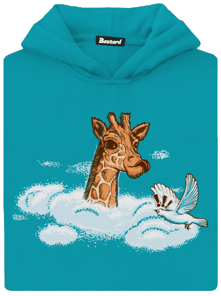 Zsiráf a felhőkben gyerek kenguruzsebes pulóver Hawaiian Blue