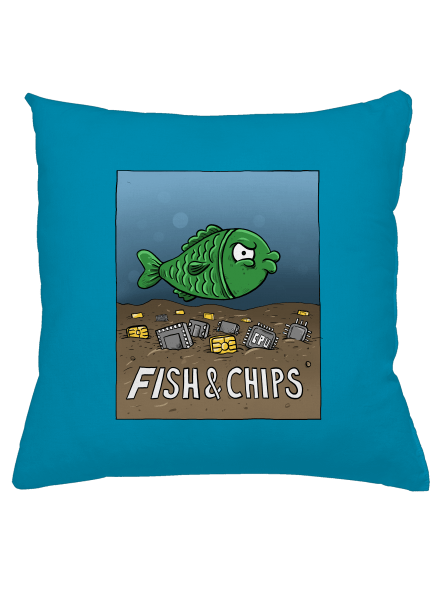 Fish and IT chips párna Blue Turquoise