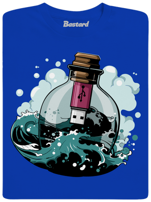 USB üzenet egy üvegben férfi póló Royal Blue