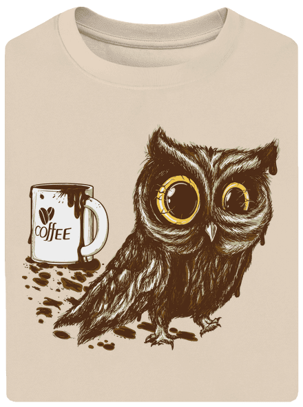 Koffeinfüggő bagoly unisex túlméretezett póló Almond