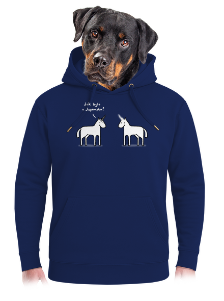 Pornókürt unisex prémium pulóver Navy