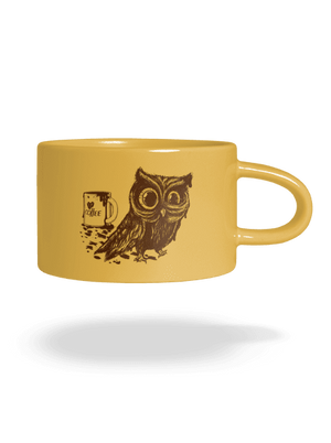 Koffeinfüggő bagoly macaron bögre Yellow Macaron