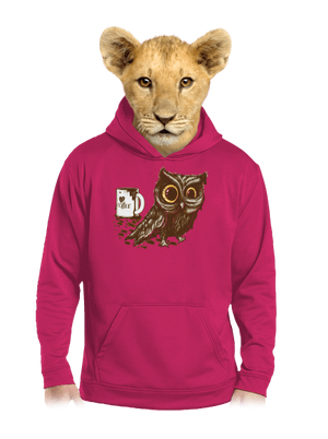 Koffeinfüggő bagoly gyerek kenguruzsebes pulóver Hot Pink