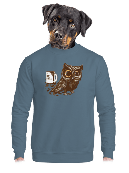 Koffeinfüggő bagoly unisex crewneck Nordic Blue