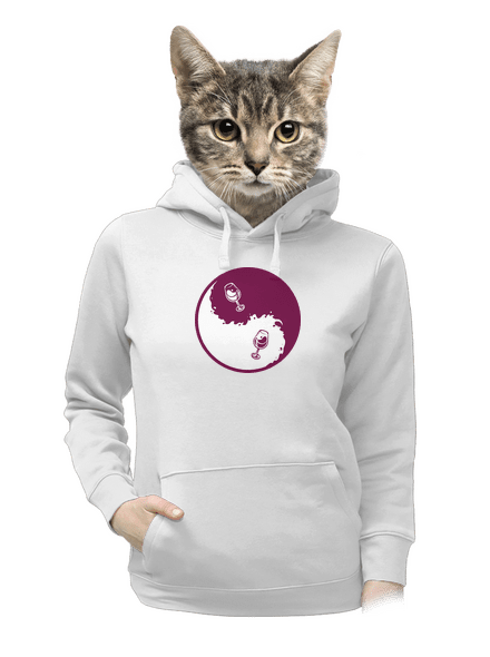 Yin Yang bor női kenguruzsebes pulóver White