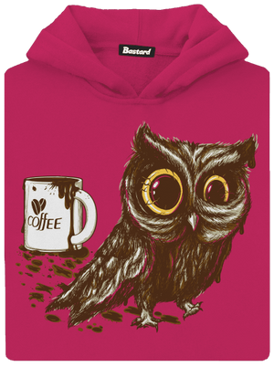 Koffeinfüggő bagoly gyerek kenguruzsebes pulóver Hot Pink