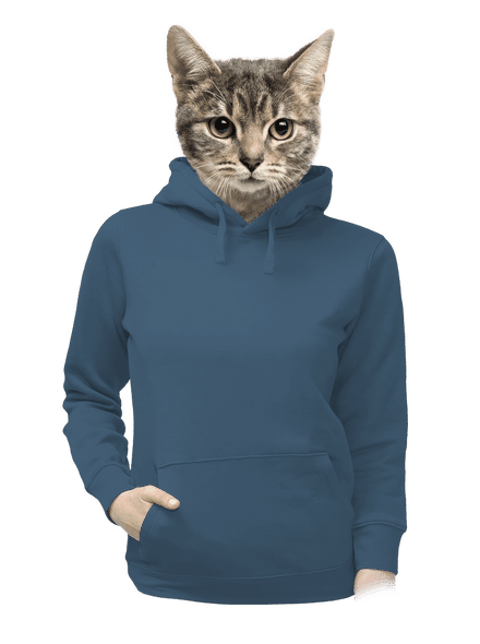 Nyomtatás nélkül női kenguruzsebes pulóver Denim