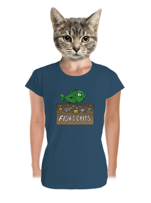 Fish and IT chips prémium női póló Petrol Blue