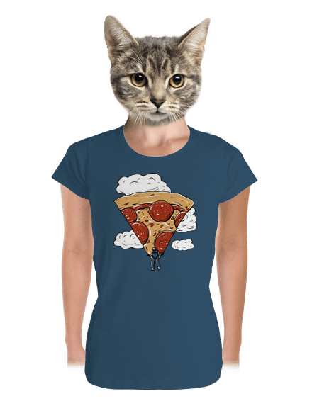 Pizza ejtőernyős prémium női póló Petrol Blue