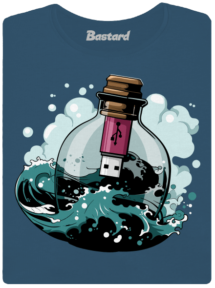 USB üzenet egy üvegben prémium női póló Petrol Blue