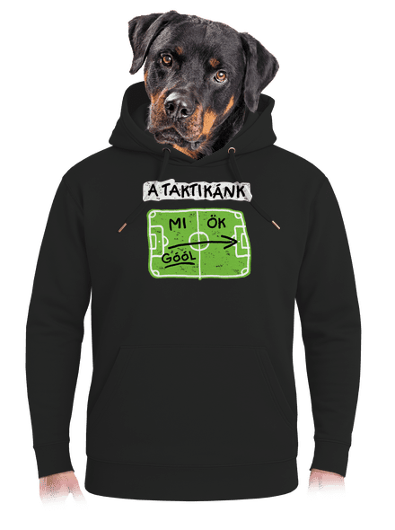 A futballtaktikánk unisex prémium pulóver Dark Black